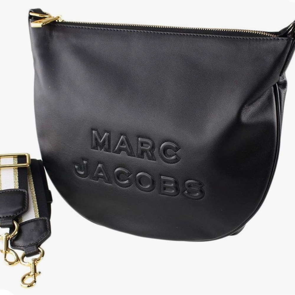 Marc Jacobs Authentic Black Leather Medium Hobo Crossbody adjustable strap NEW